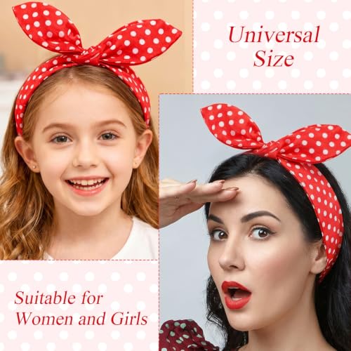 Vintage Red Polka Dot Headband with Adjustable Bow Retro Hair Band