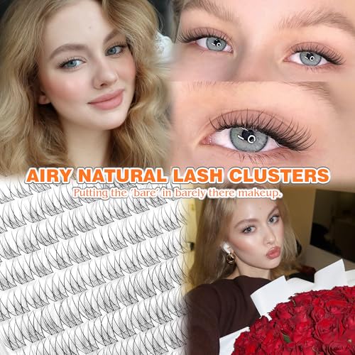 Calphdiar Wispy Lash Clusters 10-14mm Natural C Curl Individual Eyelashes Clear Band 120PCS