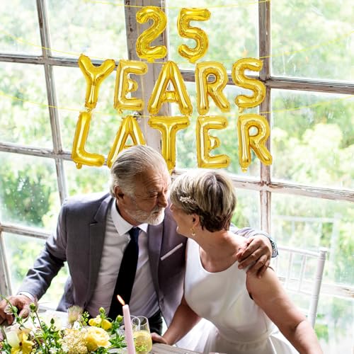25 Years Later Gold Letter Balloon Banner - 16 Inch Mylar Foil Decorations
