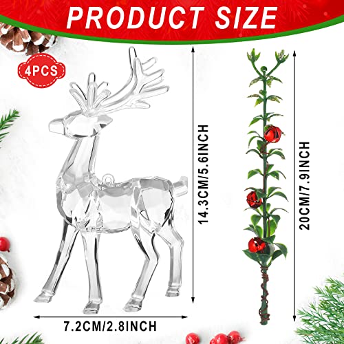 Christmas Acrylic Reindeer Figurines Set with Red Bell Berries - 4 Pieces
