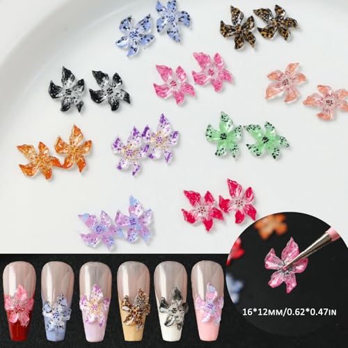 100 Pcs 3D Hawaii Flower Nail Charms Hibiscus Resin Floral Manicure Gems