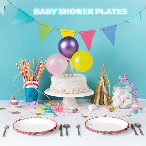 30 Pcs Red Scalloped Paper Plates - 7 & 9 Inch for Parties