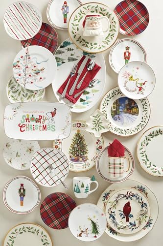 Lenox Holiday Christmas Tartan Accent Plates Set of 4 - 8 Inch Porcelain Dinnerware