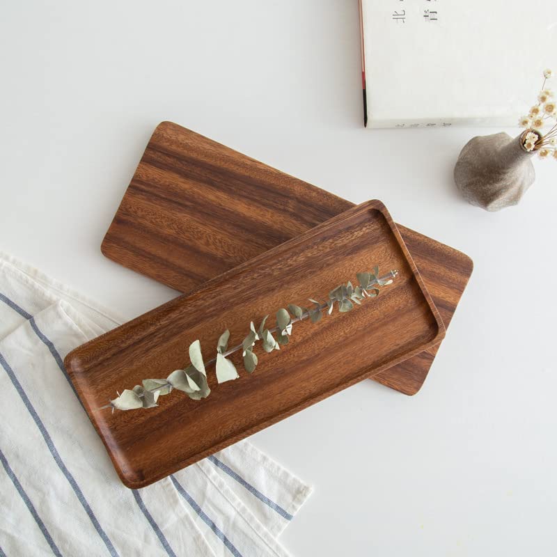 WRIVQSYO Square Wooden Vanity Tray for Bathroom & Kitchen Storage, 11x4 Inch