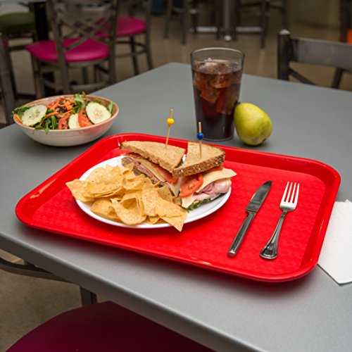 Cafeteria Fast Food Tray - Durable Plastic, 14 x 18 Inches, Red, Pack of 12
