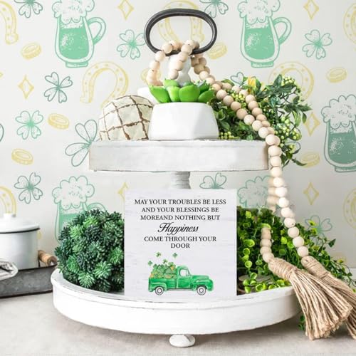 St. Patrick's Day Decorative Box Sign - 5x5 Wood Shamrock Decor