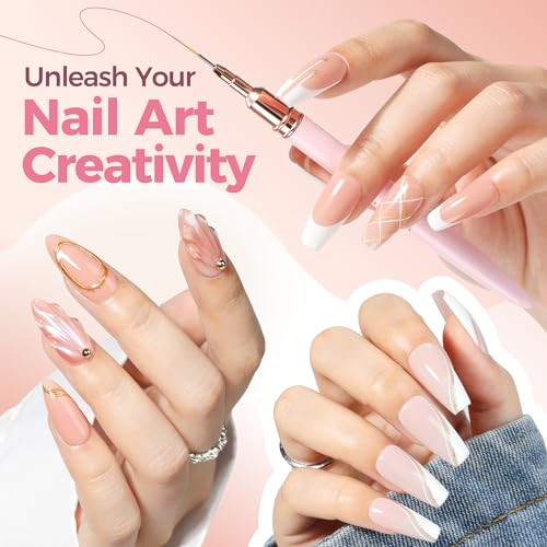 UNA GELLA Metallic Nail Art Brushes - 5-Piece Fine Liner Pen Set for Gel Polish & Detailing