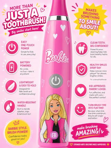 Brush Buddies Barbie Electric Toothbrush for Kids, Soft Bristles & Sonic Power