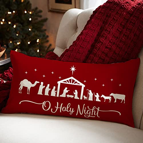 Christmas Throw Pillow Cover 12x20 Farmhouse Linen Decorative Case A-33