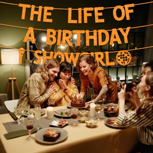 Orange Glitter Showgirl Birthday Banner for Women & Girls
