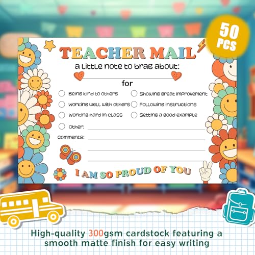 Groovy Teacher Mail Incentive Cards - 50 Pack for Elementary Students
