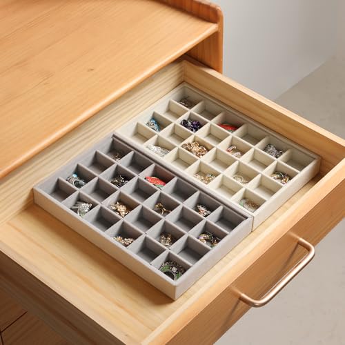 Frebeauty 24-Grid Velvet Earring Organizer Tray - Beige