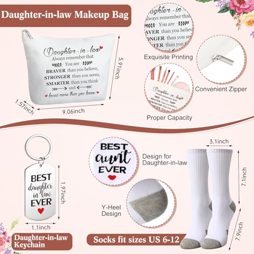 Daughter-in-Law Gift Set with Glass Mug Tote Bag Makeup Bag Keychain Socks - Thank You & Best Daughter-in-Law Ever