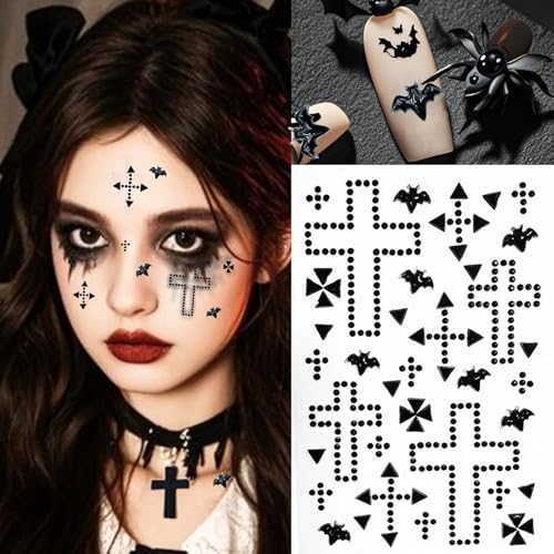 AIUPUOC Halloween Face Gems and Rhinestone Stickers with Tweezers 3Pcs