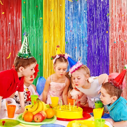 Rainbow Metallic Foil Fringe Curtain Backdrop - 2 Pack