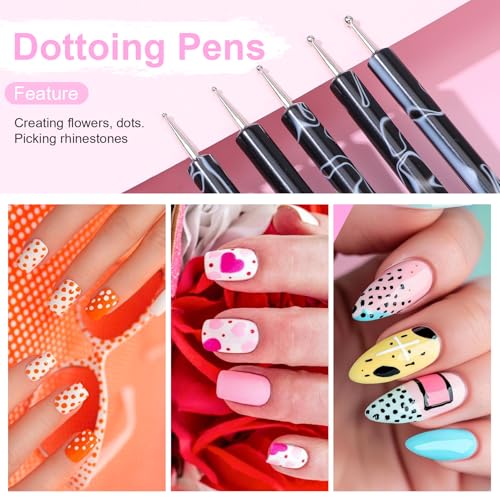 5-Piece Black Nail Art Dotting Tools Double-Ended Acrylic Stylus Pens