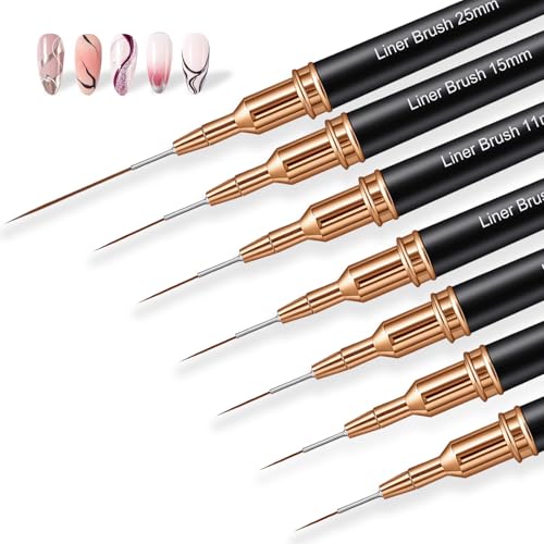 vivinin 7PCS Metallic Nail Art Brushes Set - Ultra Fine Liner & Detail Pens for Gel Polish