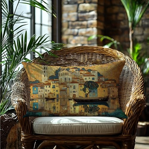 Gold Gustav Klimt Inspired Pillow Cover 12x20 - Art Nouveau Design - Gold-3