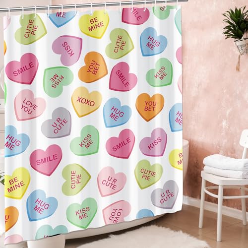 Pastel Valentines Shower Curtain - Colorful Heart Design, 71x71 Inch