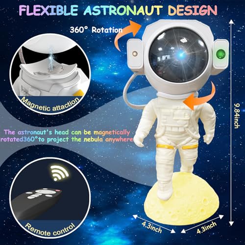 Astronaut Galaxy Projector 360° Magnetic Head with Remote & Bluetooth Sync - Nebula Night Light for Bedroom & Home Theater - Astronaut Pro
