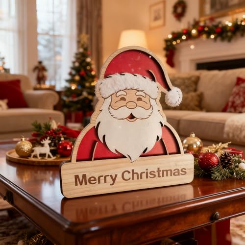 Wooden Santa Claus Christmas Decorations - Festive Holiday Ornaments for Home & Office, 6 Inches