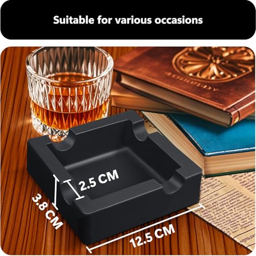 Roygra Silicone Cigar Ashtray Set - Windproof Outdoor 4-Holder Tray, Black, 2 Pack