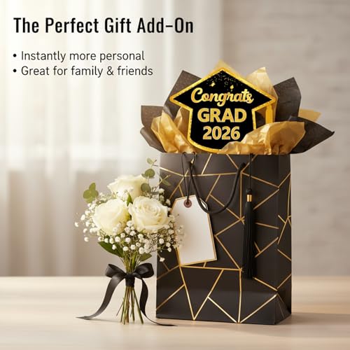 50 Graduation Advice Cards - Black & Gold Cap Shaped 2026