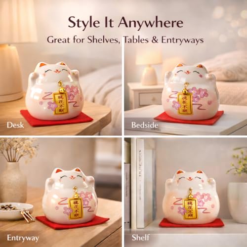 Pink Maneki Neko Lucky Cat Figurine – Japanese Ceramic Good Luck Charm