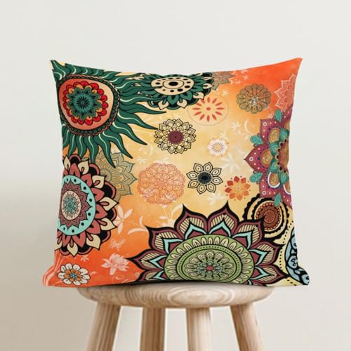 Lnepty 16x16 Inch Boho Mandala Throw Pillow Covers Pack of 2 - Colorful Ethnic Decor