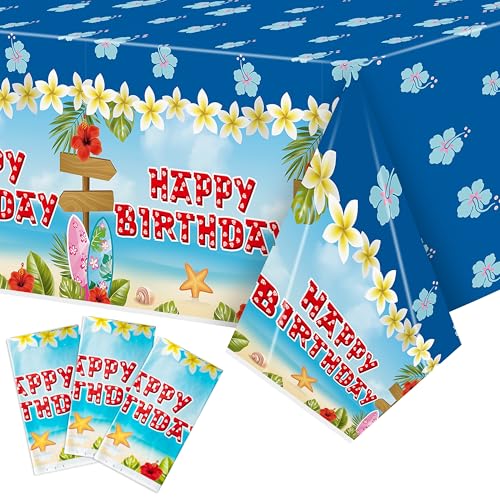 Hawaiian Luau Tablecloth Set - 3 Waterproof Disposable Covers 51" x 87"