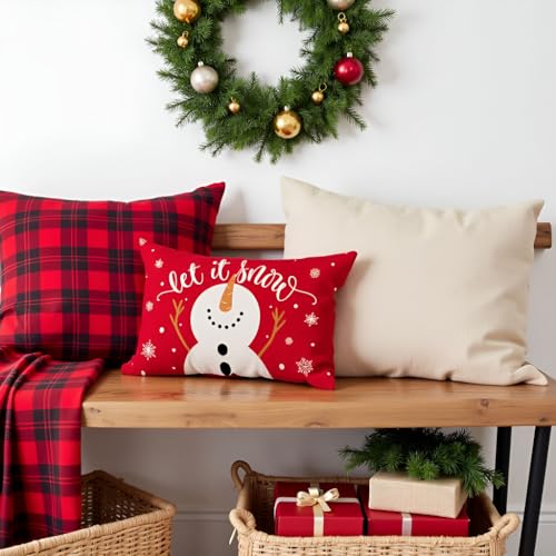 PANDICORN Christmas Pillow Cover 12x20 | Let It Snow Snowman