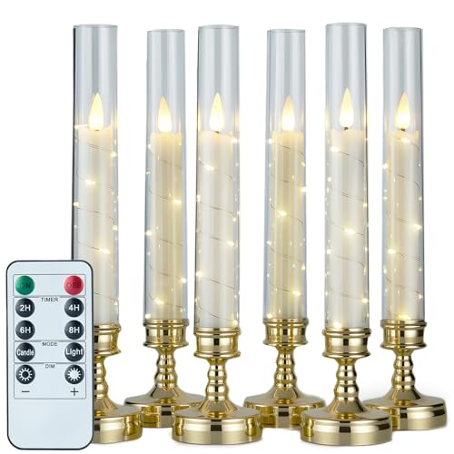 Gold Flameless LED Candles with Star String Lights and Timer - Romantic Home Decor