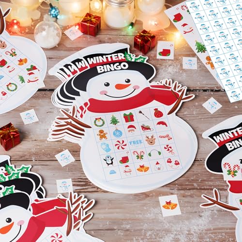 Christmas Bingo Game Set with Snowman Theme for 24 Players - Holiday Party Supplies
