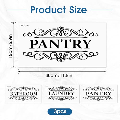 3-Piece Vinyl Laundry, Pantry, and Bathroom Door Sign Set - Wall Decals