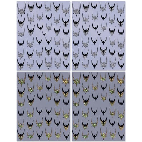 IDDFEVE Halloween Bat Nail Stickers Gold & Silver French Smile Decals 4 Sheets