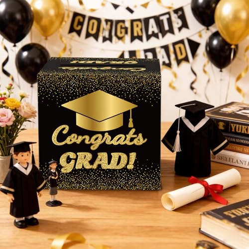 Black Gold Graduation Card Box 2026 - Elegant Party Decoration