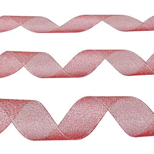Red and Silver Glitter Ribbon 3/8 Inch x 25 Yards - Sparkly Metallic Craft Trim, Gift Wrap, Holiday & Wedding Decoration
