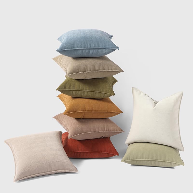 Light Green Chenille Throw Pillow Covers 18x18 Set of 2 for Home Decor