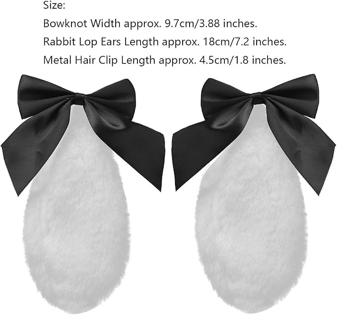 Tustao Plush Bunny Ear Hair Clips with Bow-Knot Lop Ears Cosplay Headwear