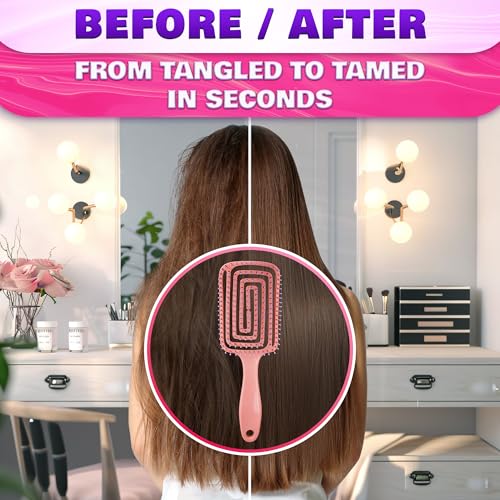 Reluen Pink Vented Hair Detangler Brush for Blow Drying and Wigs