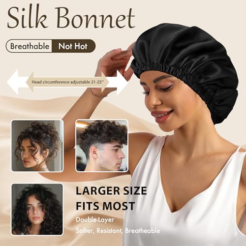 Doitory Silk Hair Bonnet for Sleeping - Double Layer Soft Satin Cap