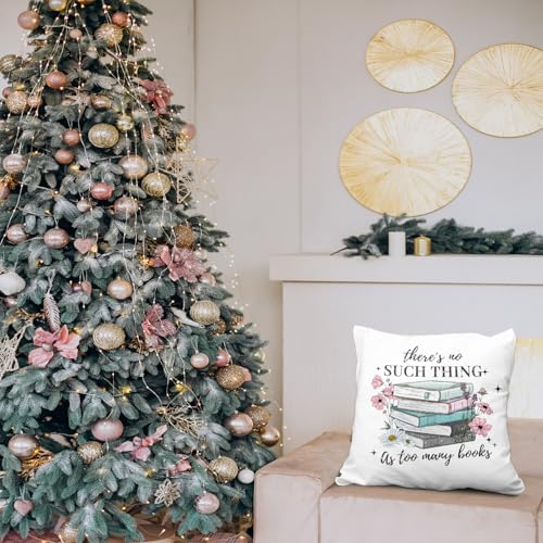 Book Lovers Floral Pillow Cover, 18x18 Inch Decorative Cushion