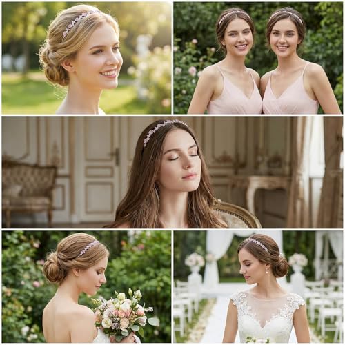 Pink Rhinestone Plum Blossom Wedding Headband Bridal Hair Accessory