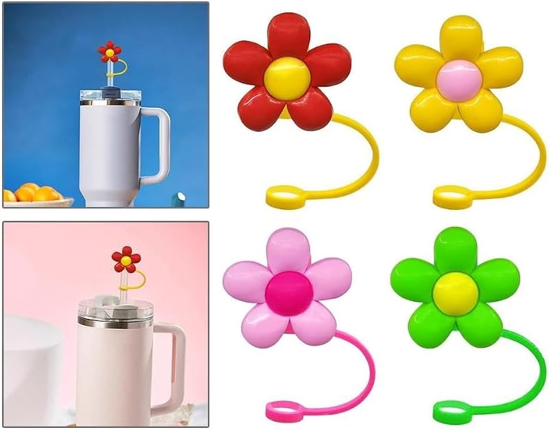 Pink Flower Silicone Straw Covers for Stanley 30oz & 40oz Cups