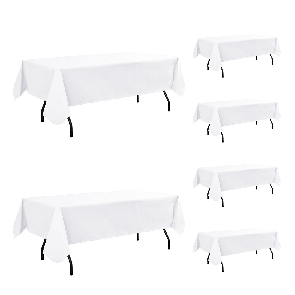 Enjoyidea Vinyl Tablecloth with Flannel Backing-6 Pack White 60x102 Inch Outdoor Waterproof Rectangle 6 Foot Plastic Table Cloths Sheets-Wipeable Heavy Duty Oilcloth for Picnic Party Camping Dining
