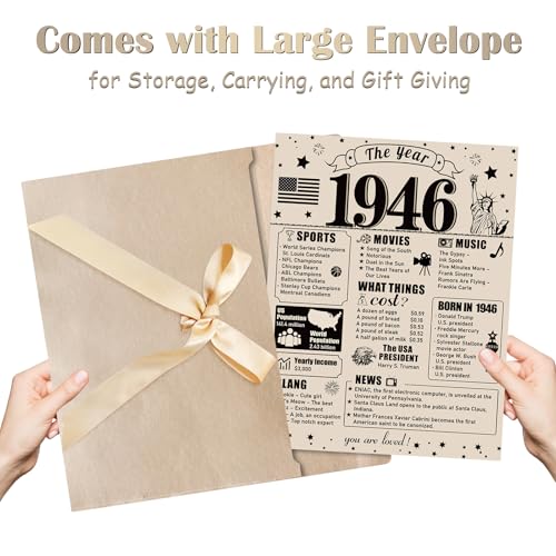 Large Vintage 80th Birthday Card - Giant 1946 Greeting Card with Envelope
