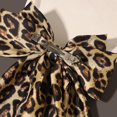 JazSwirl Large Leopard Print Hair Bow Clip, Oversized Satin Cheetah Bow