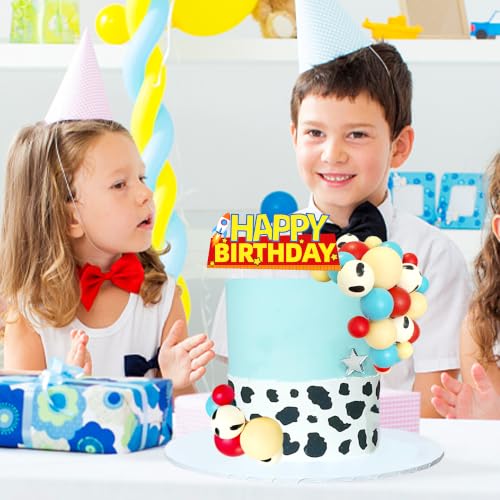 Cartoon Cowboy Cake Toppers - Blue & Orange Ball Decorations