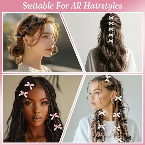 Zoolinn 30-Piece Mini Bow Hair Clips - Pink, White & Black Ribbon Barrettes