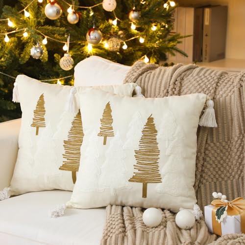 Wonderjune Christmas Tree Velvet Throw Pillow Covers, 18x18 Inch, 2 Pack
